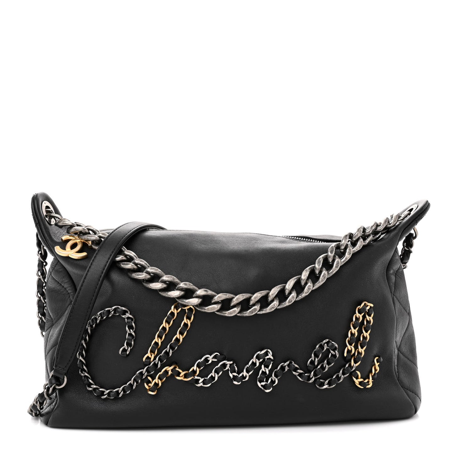 Calfskin Chain 20s Signature Hobo Black