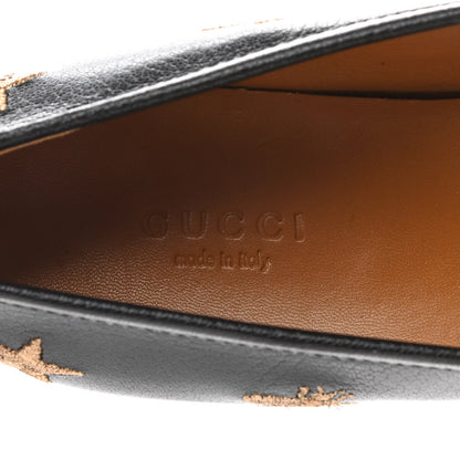Gucci Goatskin Bee Star Embroidered Womens Jordaan Loafers 37 Black 7 of 9