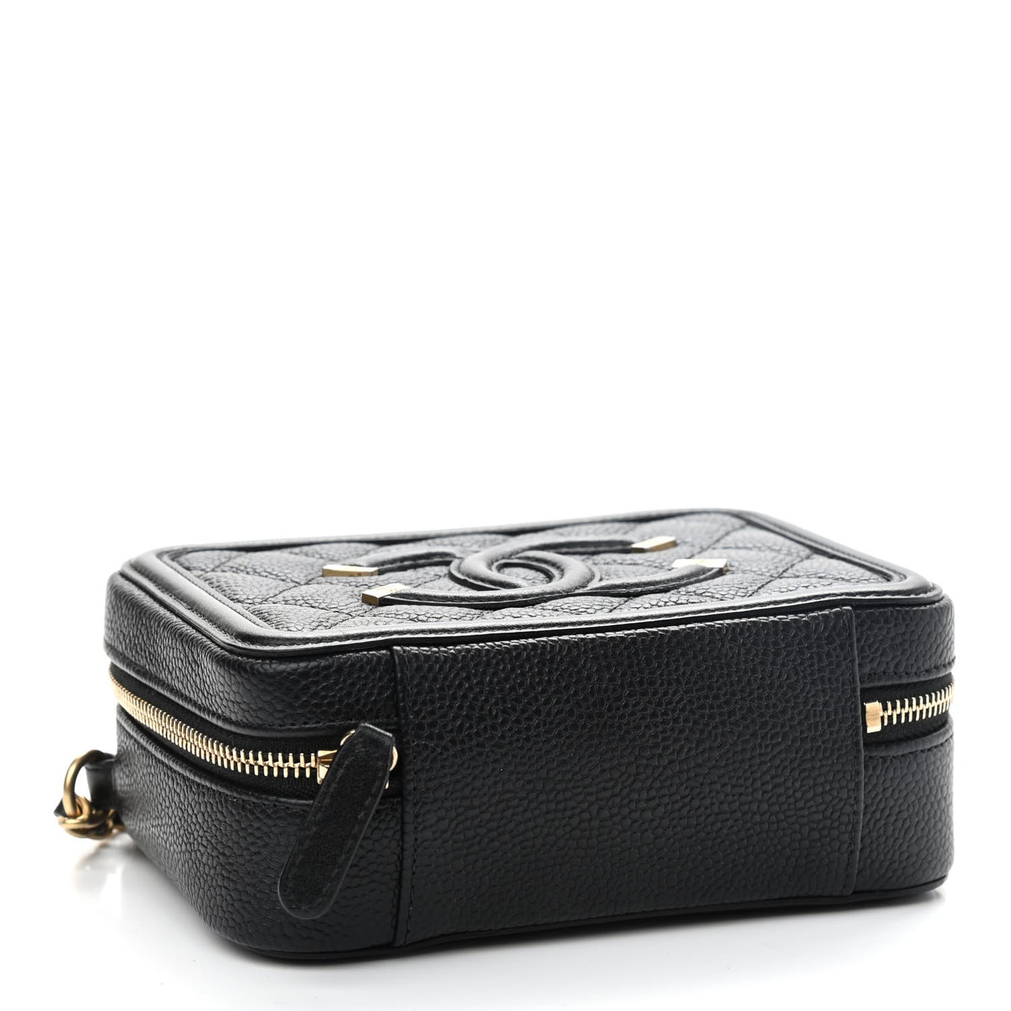 Caviar Quilted CC Filigree Vanity Clutch With Chain Black