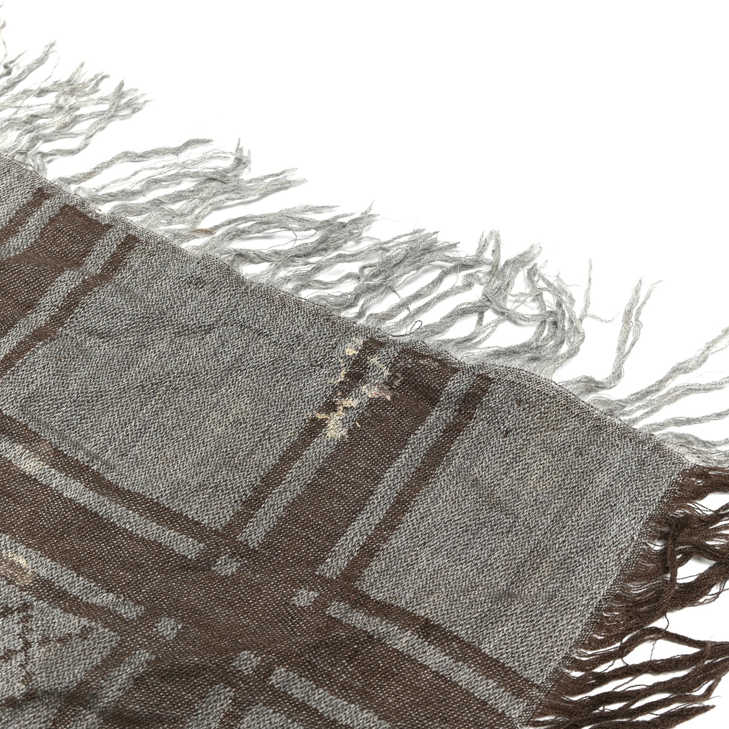 Wool Silk Fox Fur Monogram Shawl Scarf Brown