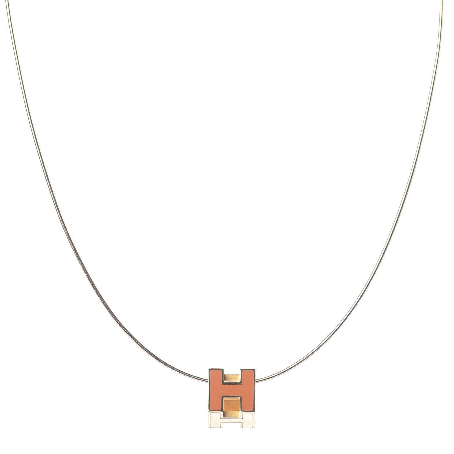 Hermes Gold Cage d'H Pendant Necklace Orange 1 of 5
