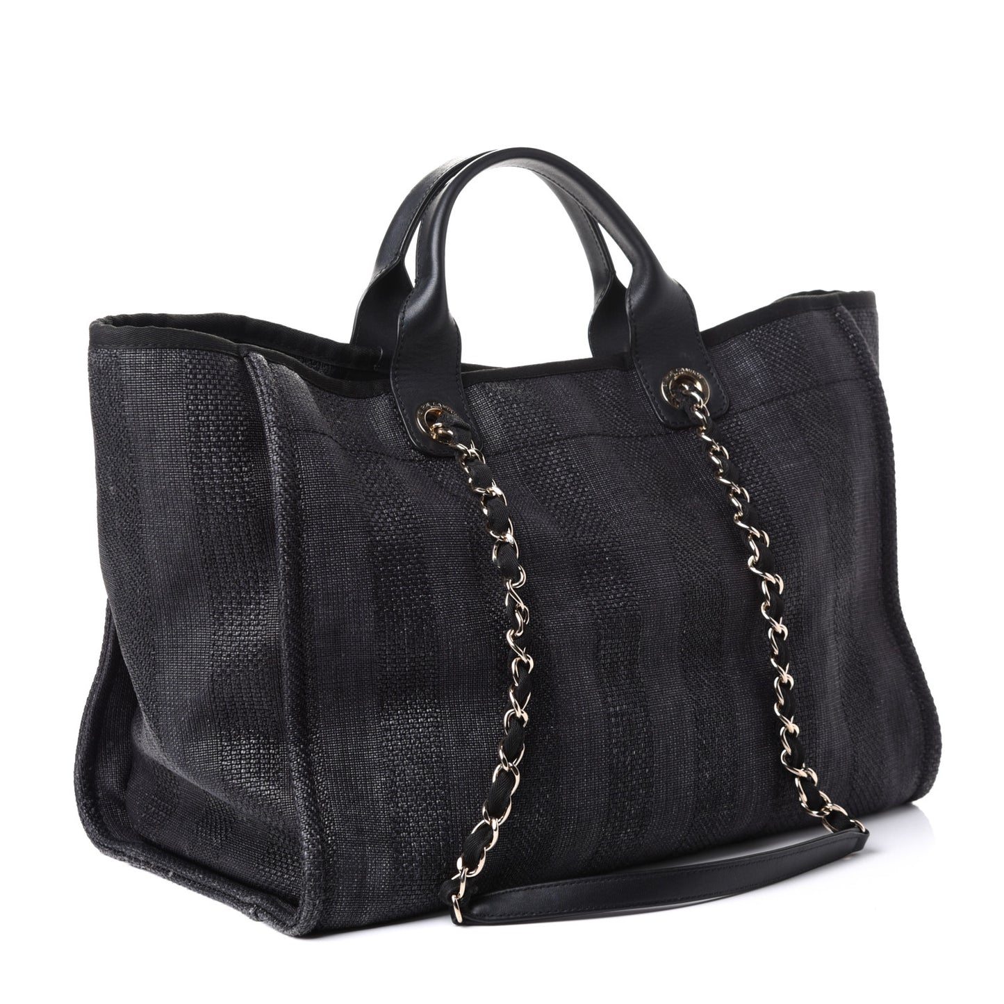 Mixed Fibers Calfskin Striped Medium Deauville Tote Black