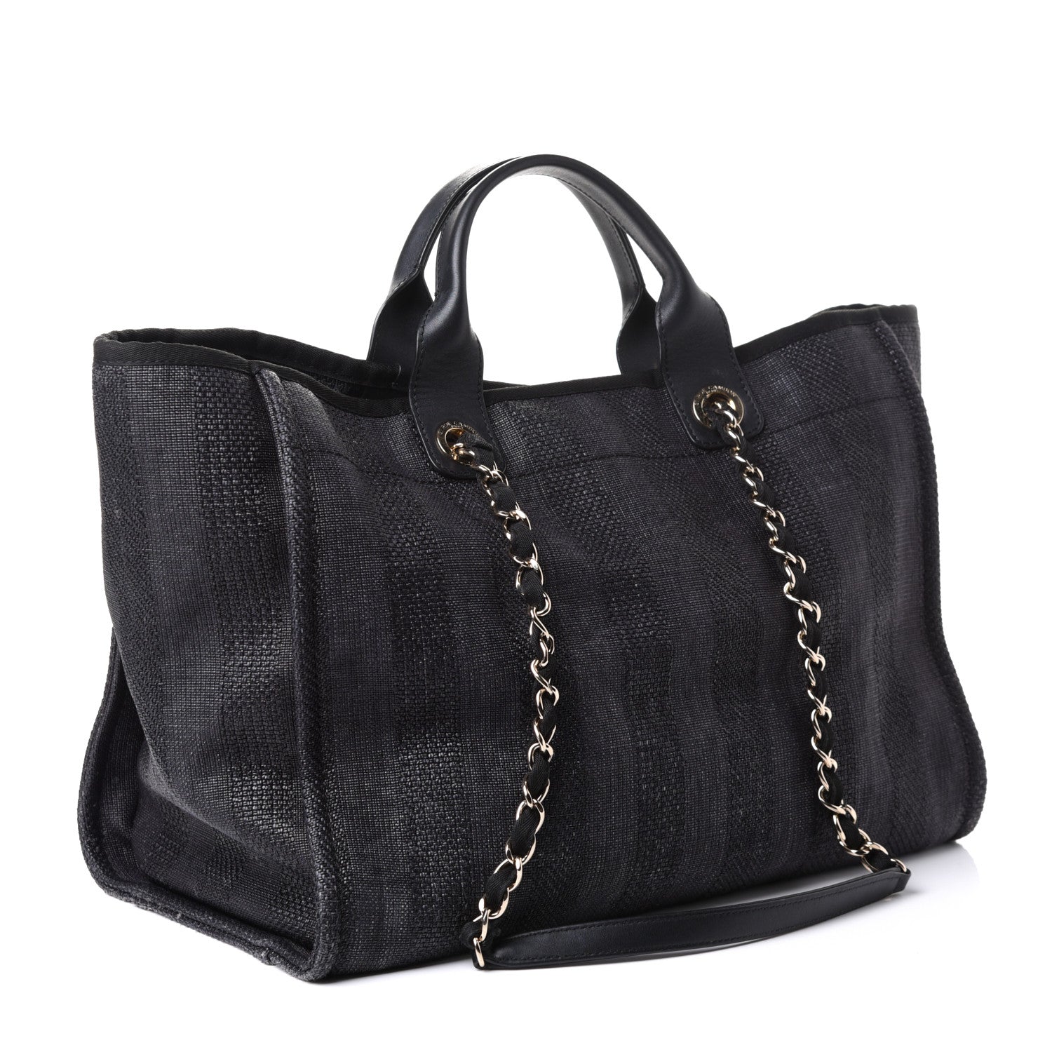 Chanel Mixed Fibers Calfskin Striped Medium Deauville Tote Black 2 of 4