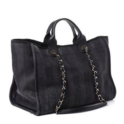 Chanel Mixed Fibers Calfskin Striped Medium Deauville Tote Black 2 of 4