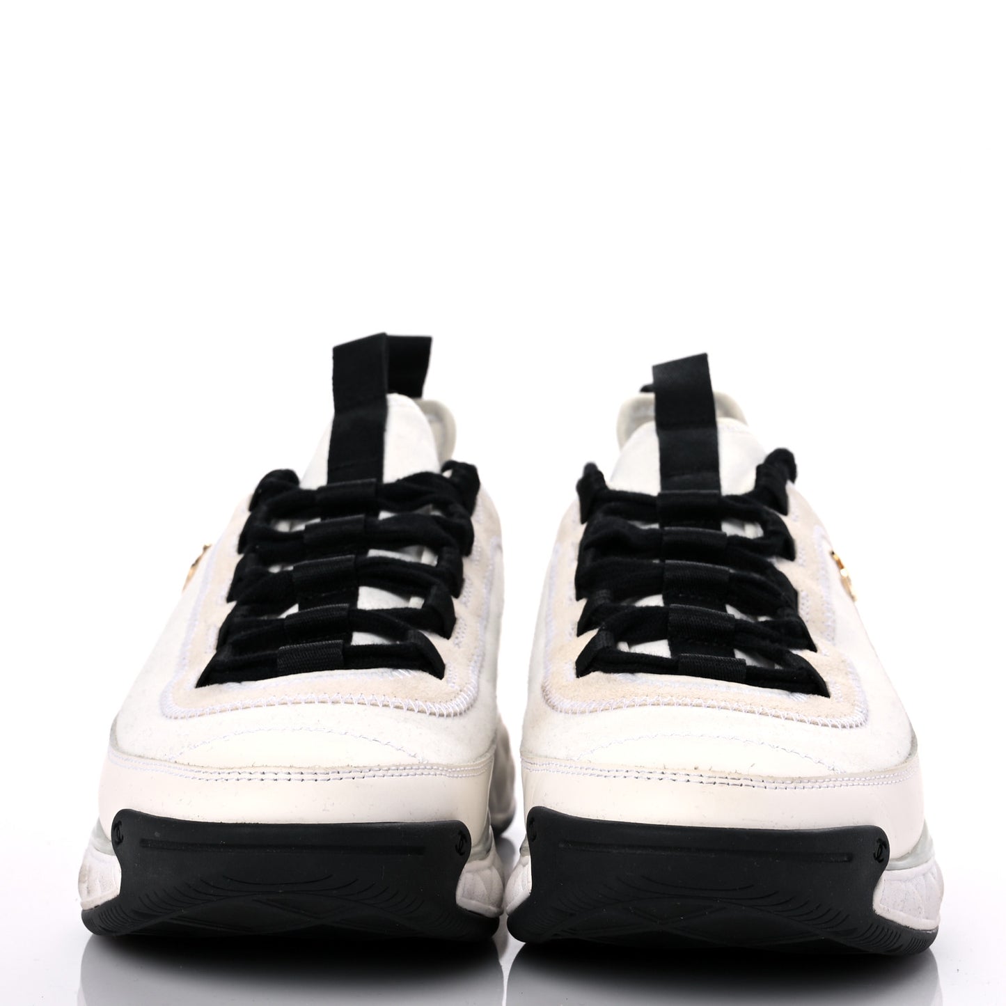 Velvet Calfskin Mixed Fibers CC Sneakers 39.5 Ivory Black