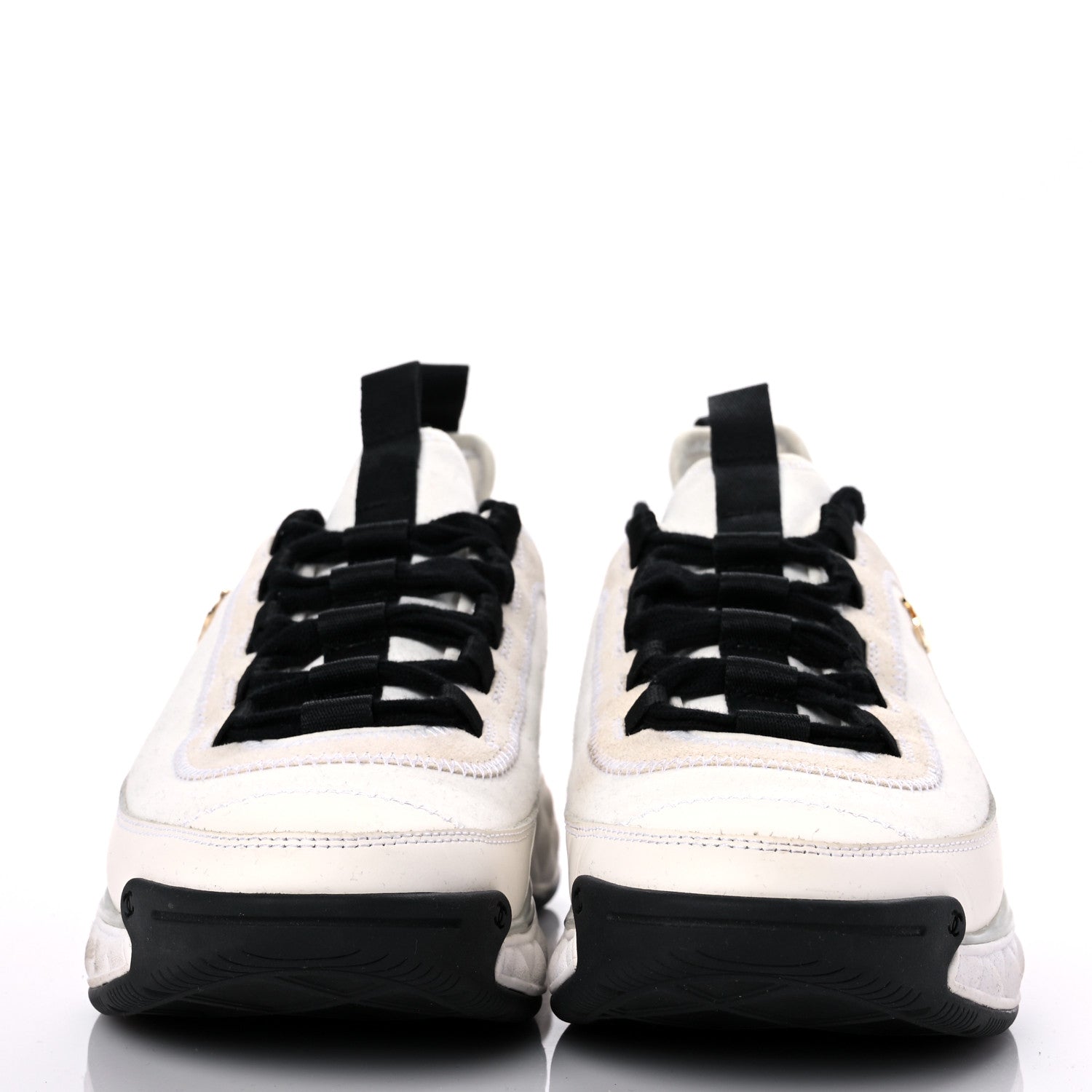 Chanel Velvet Calfskin Mixed Fibers CC Sneakers 39.5 Ivory Black 2 of 14