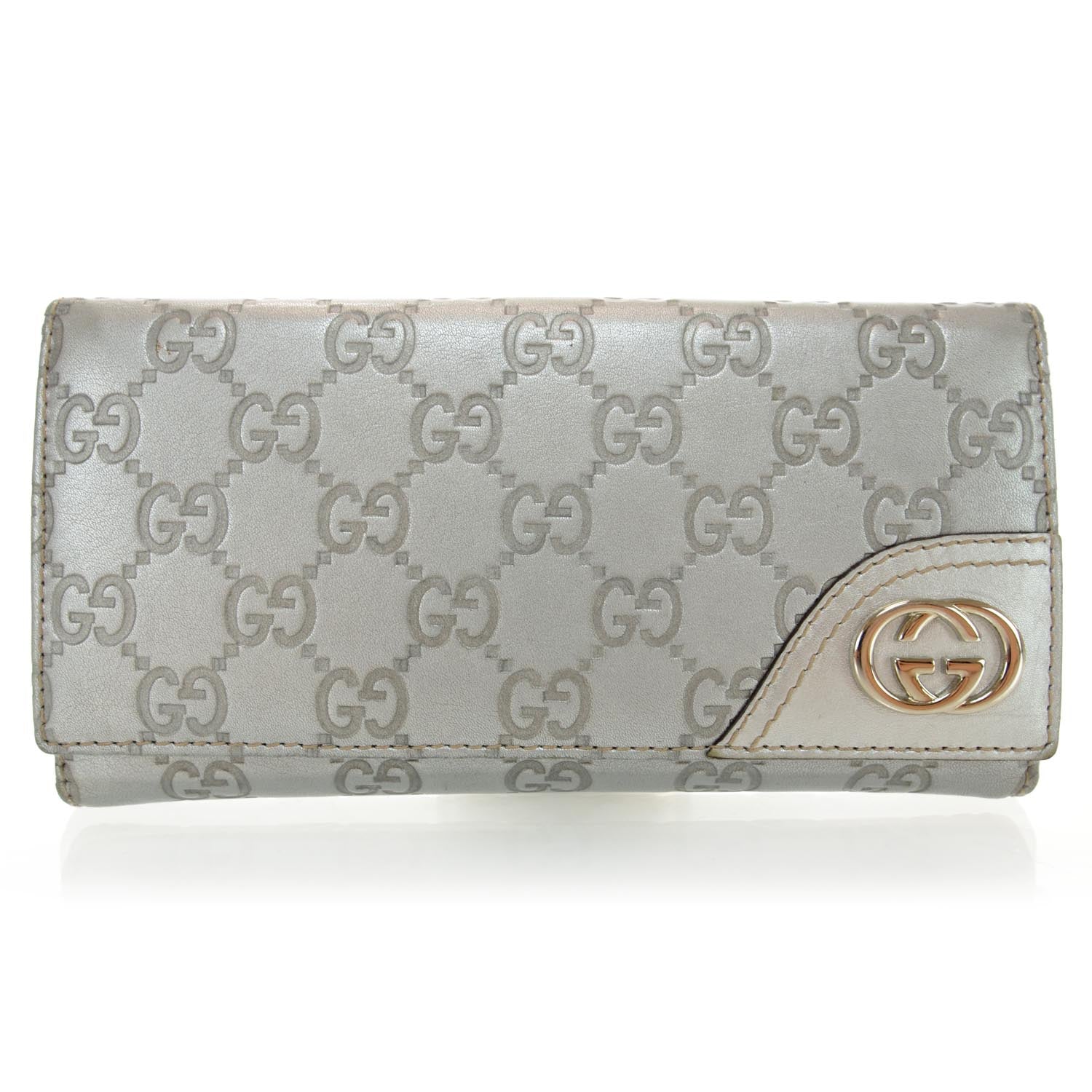 Gucci Guccissima New Britt Continental Snap Wallet Silver 1 of 10