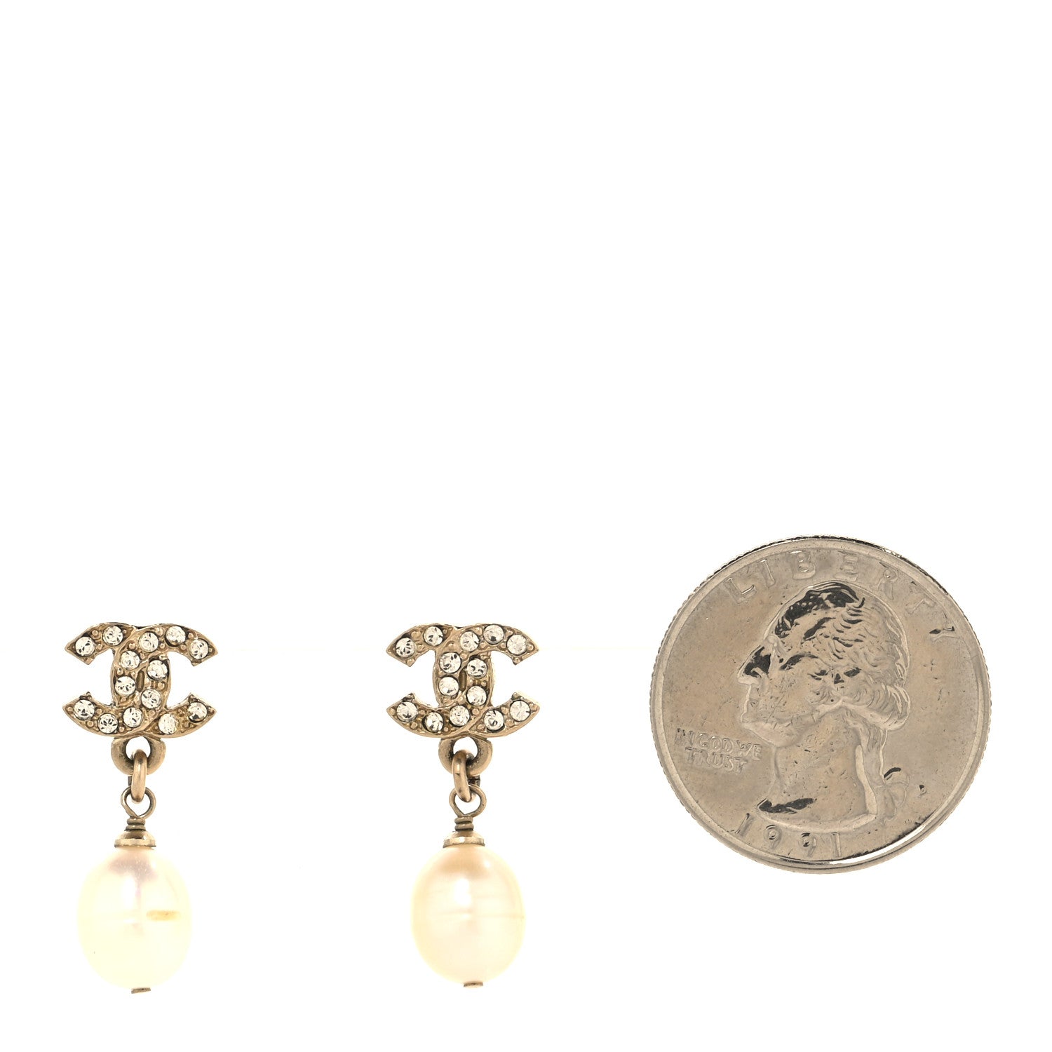 Chanel Crystal Pearl CC Drop Earrings Gold 2 of 5