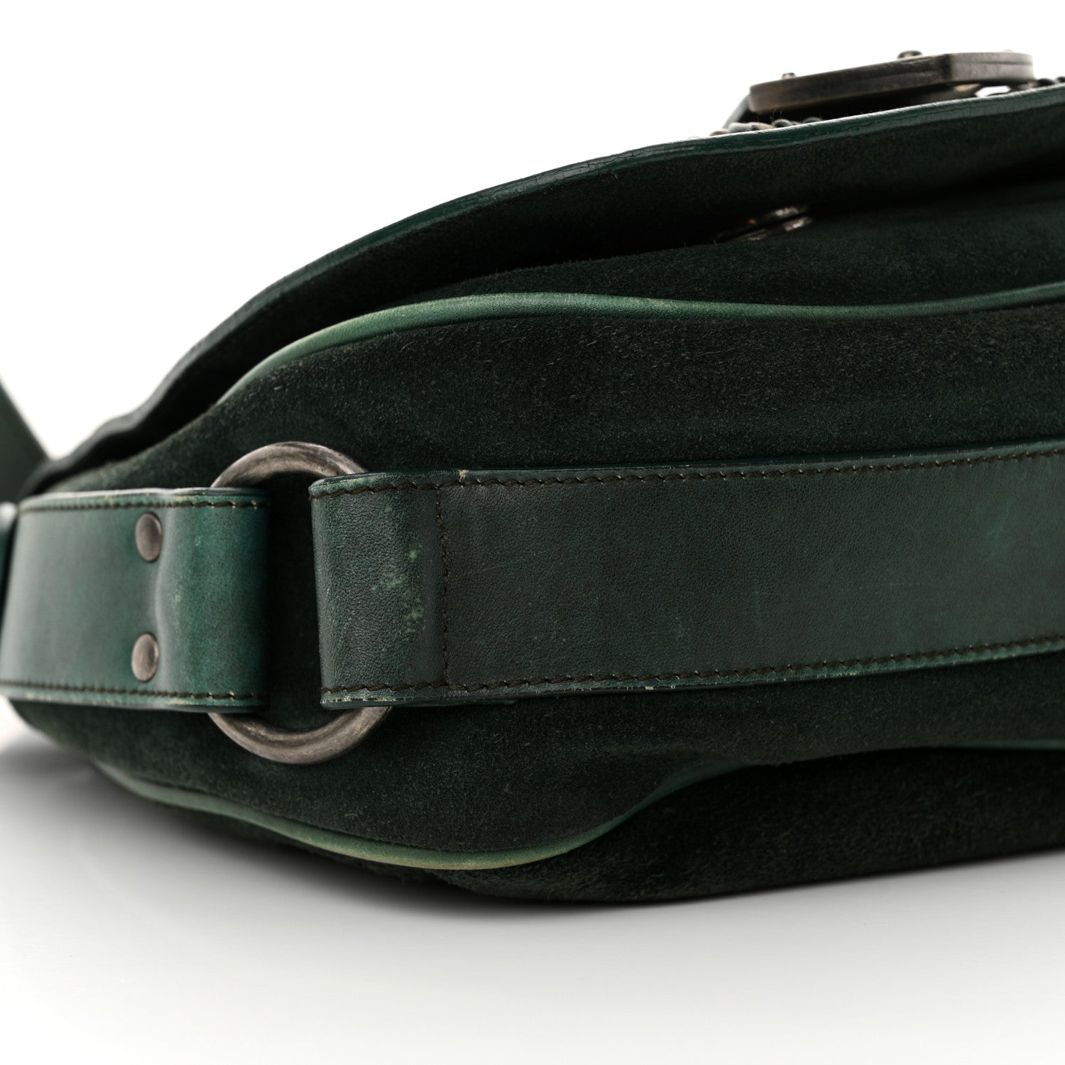Christian Dior Suede Calfskin Medium Gaucho Double Saddle Green 9 of 18