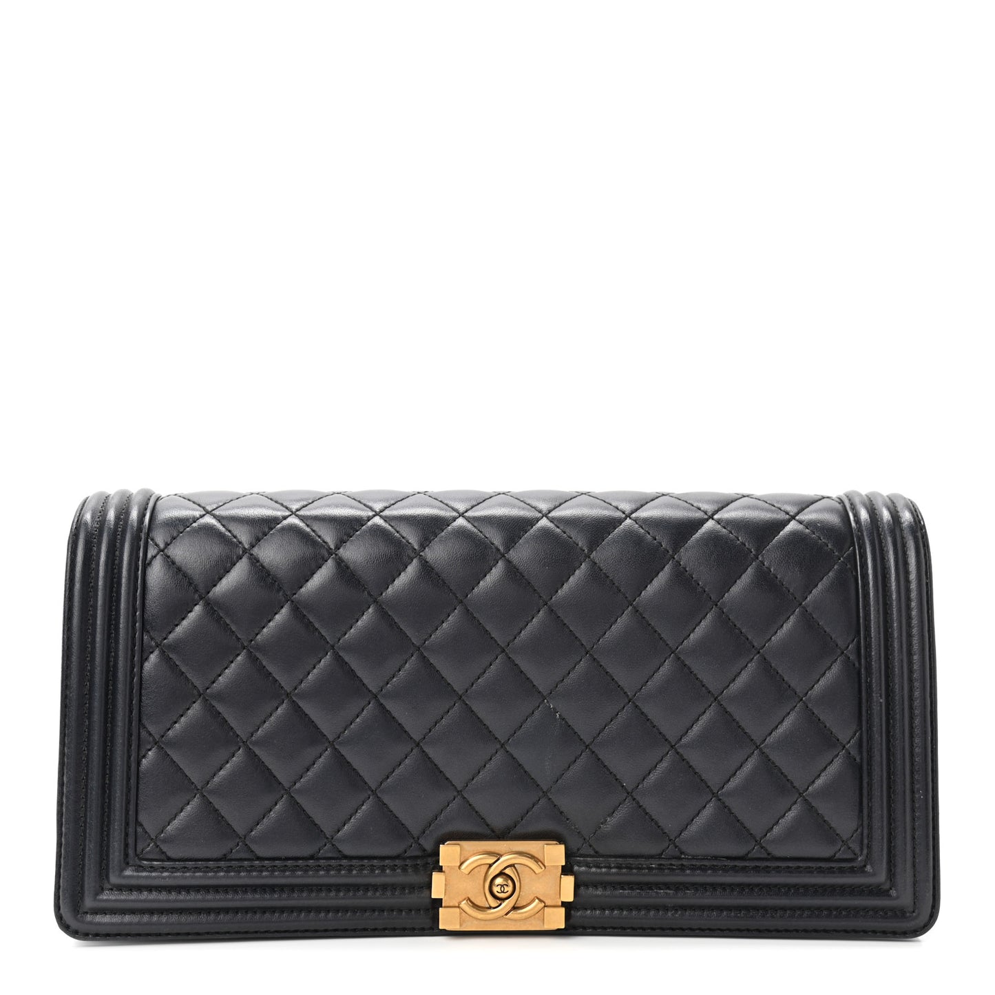 Lambskin Quilted Boy Flap Clutch Black