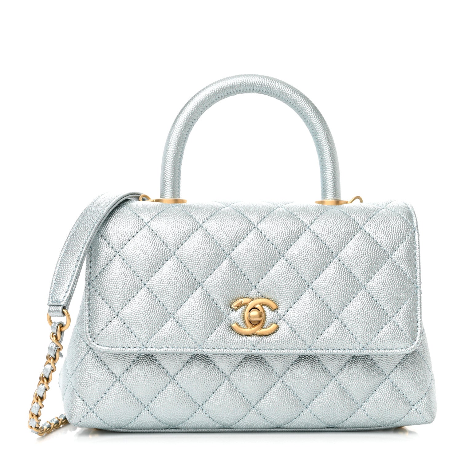 Chanel Metallic Caviar Quilted Mini Coco Handle Flap Light Blue 1 of 11