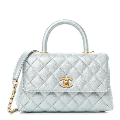 Chanel Metallic Caviar Quilted Mini Coco Handle Flap Light Blue 1 of 11
