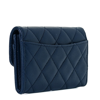 Chanel Caviar Quilted Flap Card Holder Wallet Navy Blue 3 of 8