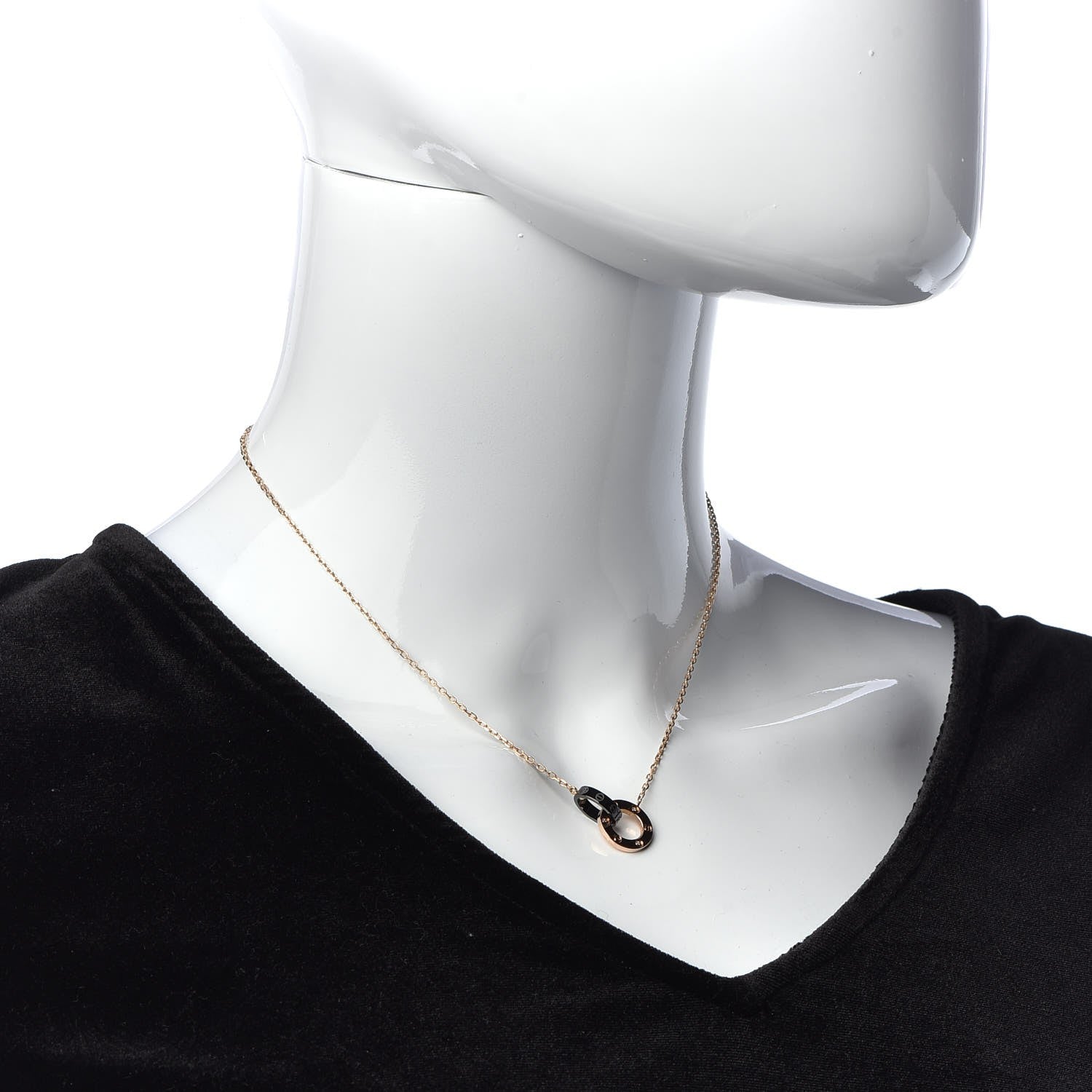 Cartier 18K Pink Gold Black Ceramic Diamond Interlocking LOVE Necklace 9 of 14
