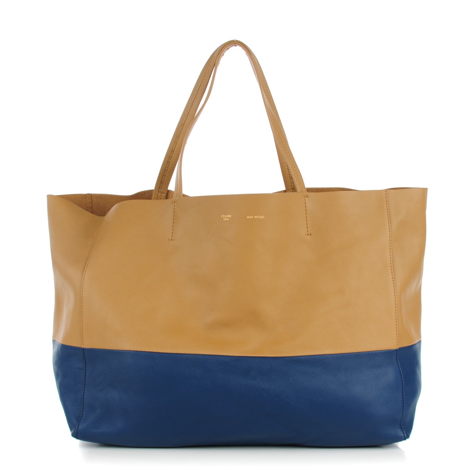 Celine Lambskin Horizontal Bi-Cabas Blue Camel 1 of 8