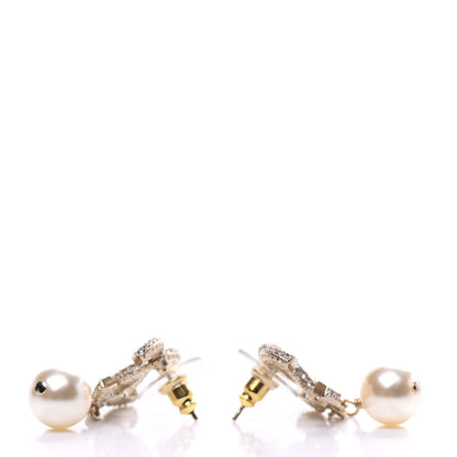Chanel Crystal Pearl CC Drop Earrings Gold 3 of 5