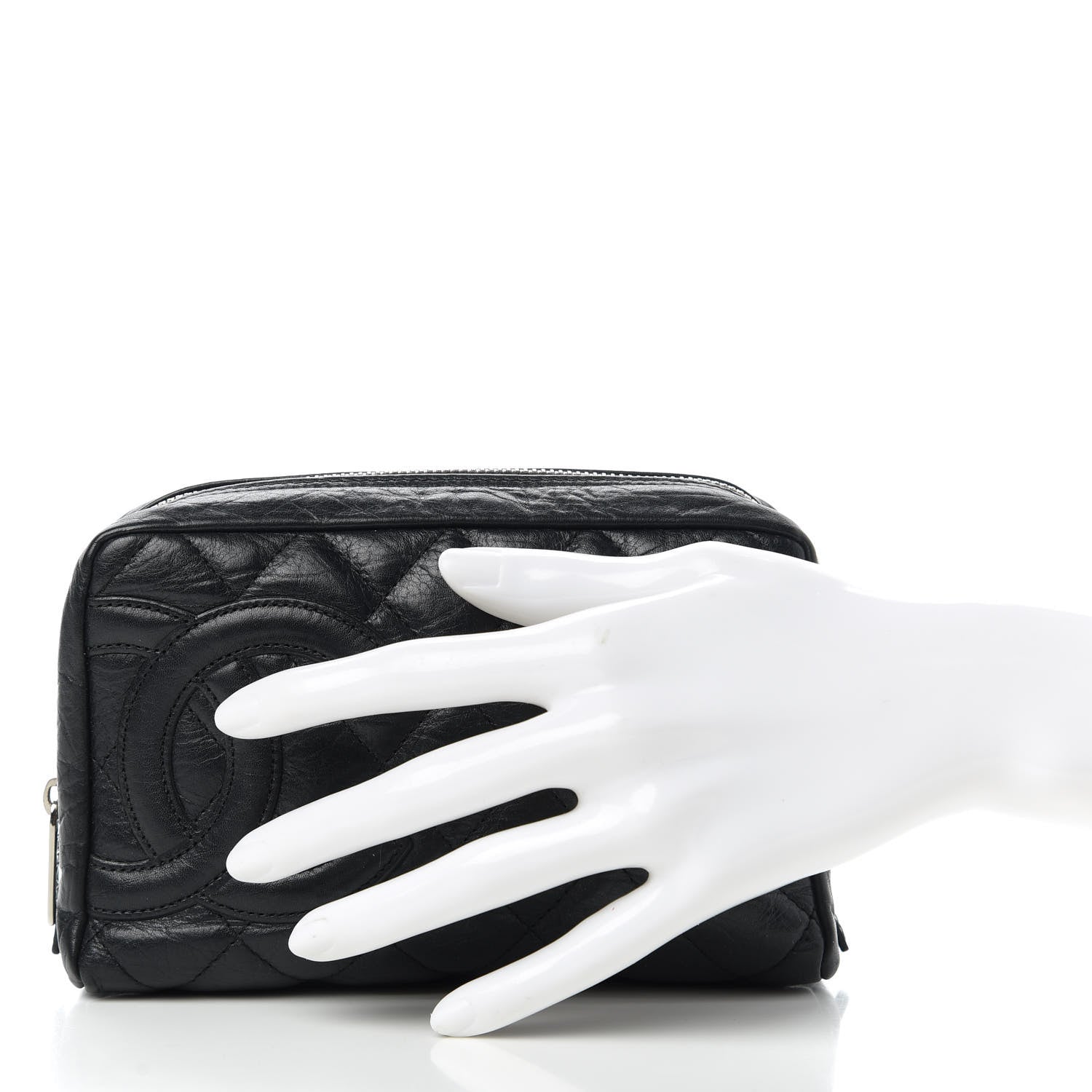 Chanel Aged Calfskin Quilted Cambon Cosmetic Case Black 2 of 10