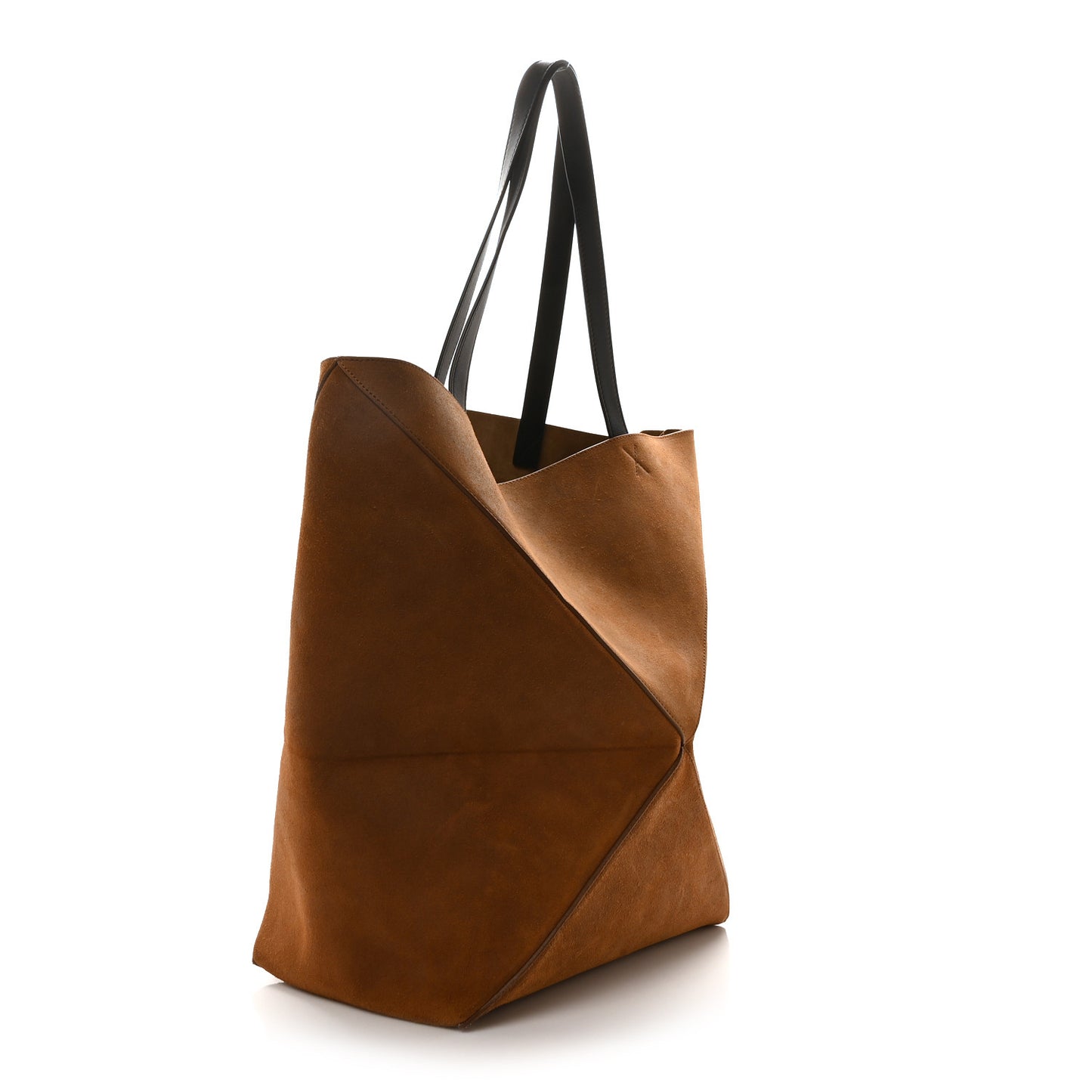 Suede Large Puzzle Fold Tote Cognac