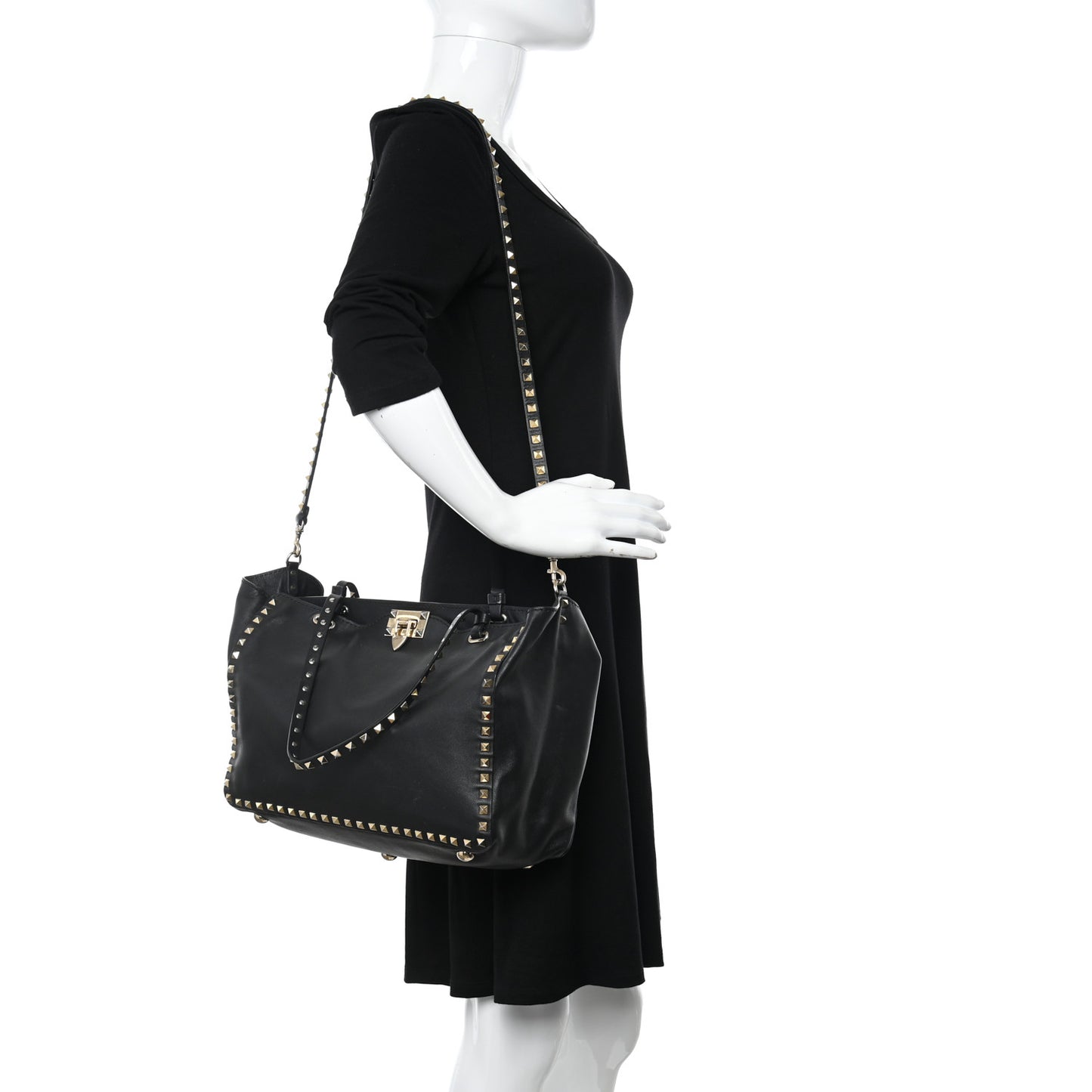 Vitello Medium Rockstud Tote Black