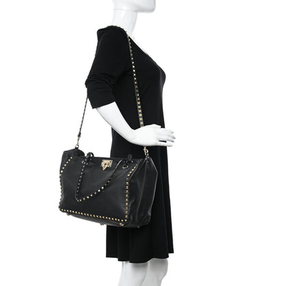 Valentino Garavani Vitello Medium Rockstud Tote Black 2 of 9