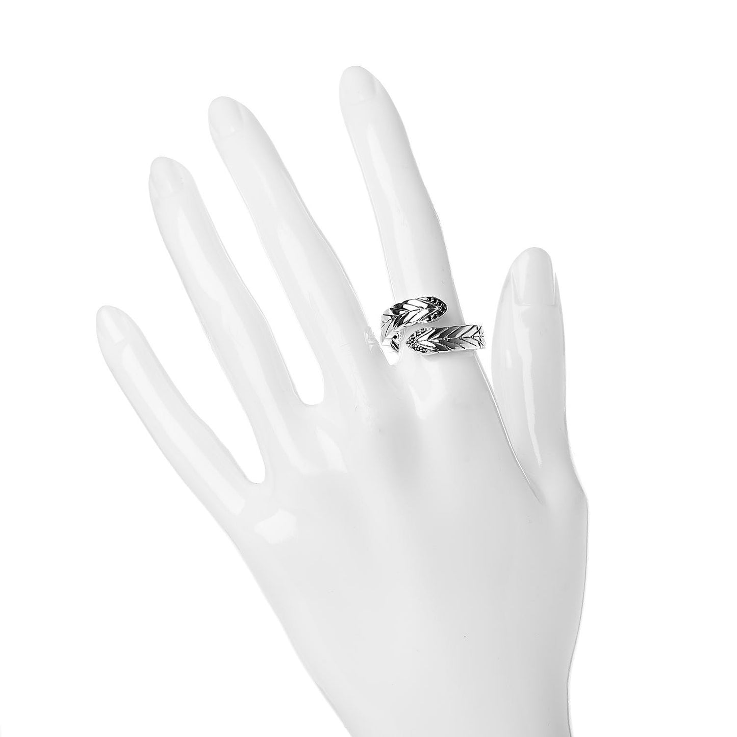 Sterling Silver Black Spinel Modern Chain Bypass Ring 58 8.25