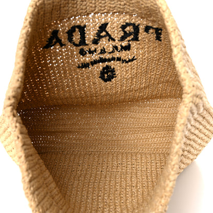 Prada Yarn Raffia Effect Crochet Embroidered Logo Tote Naturale 5 of 8