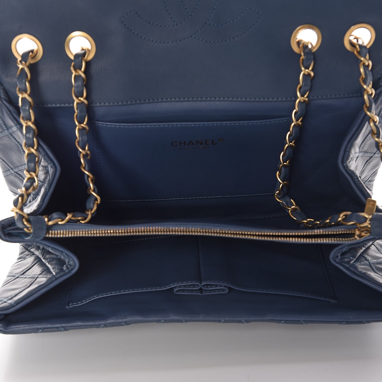 Calfskin Stitched Thin City Flap Dark Blue