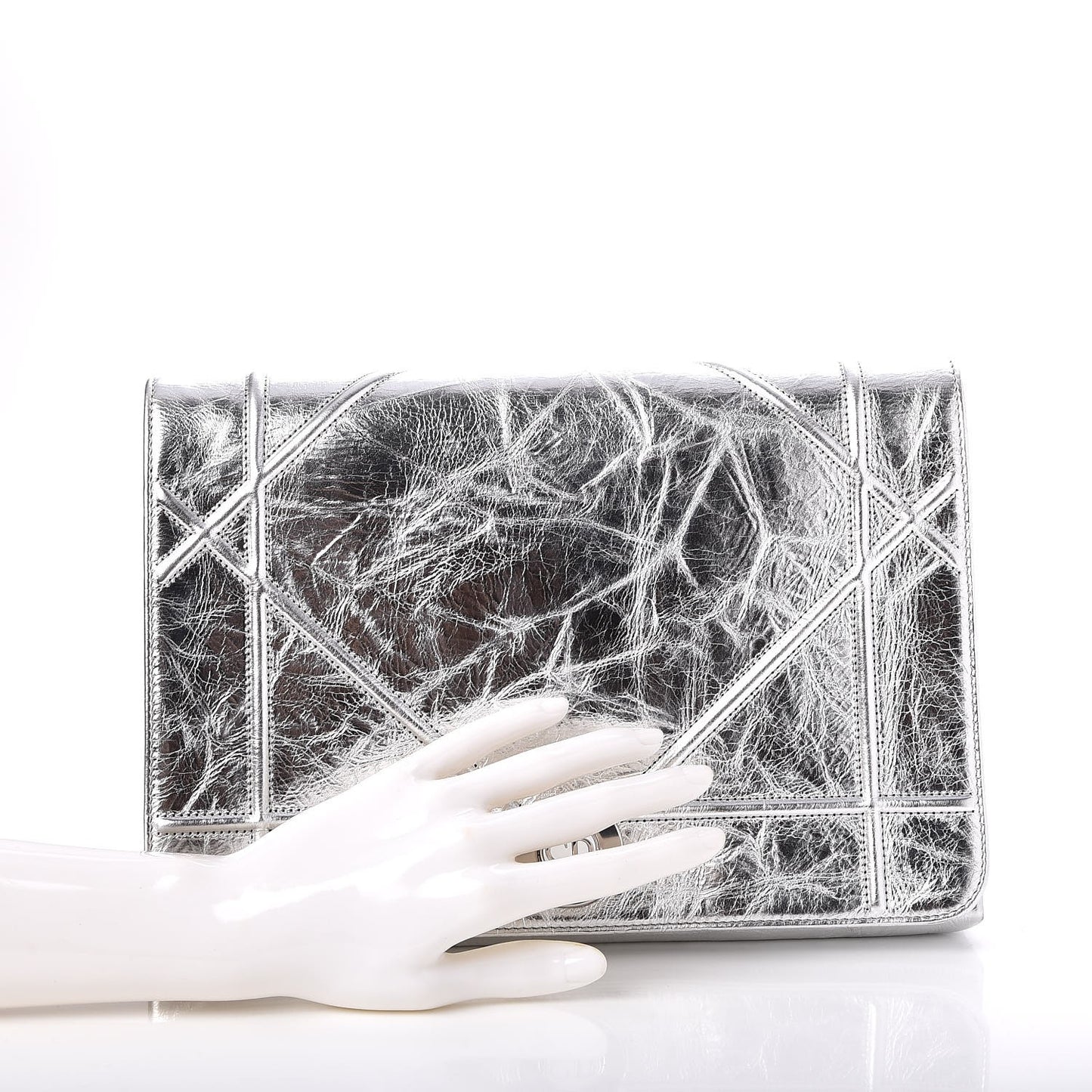 Metallic Calfskin Diorama Clutch Silver