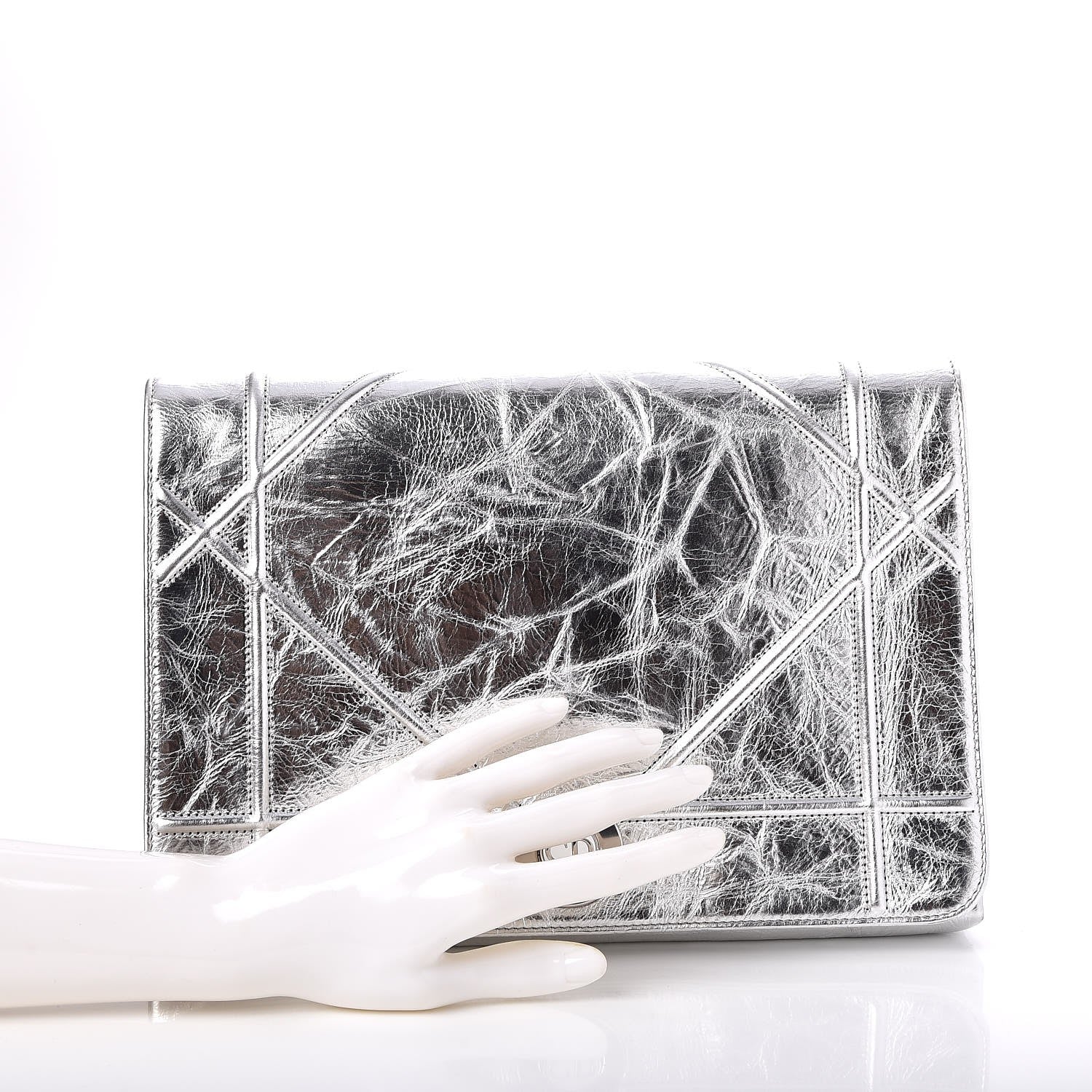 Christian Dior Metallic Calfskin Diorama Clutch Silver 2 of 9