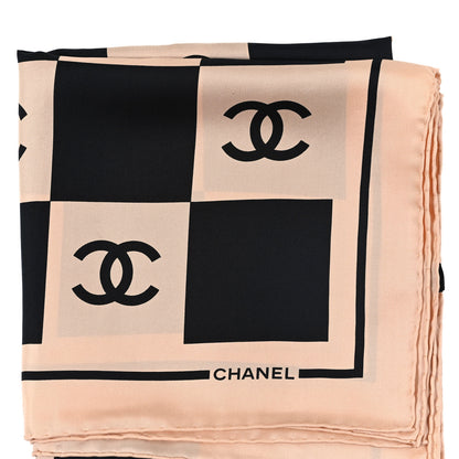 Chanel Silk CC Checkered Square Scarf Black Light Pink 2 of 3