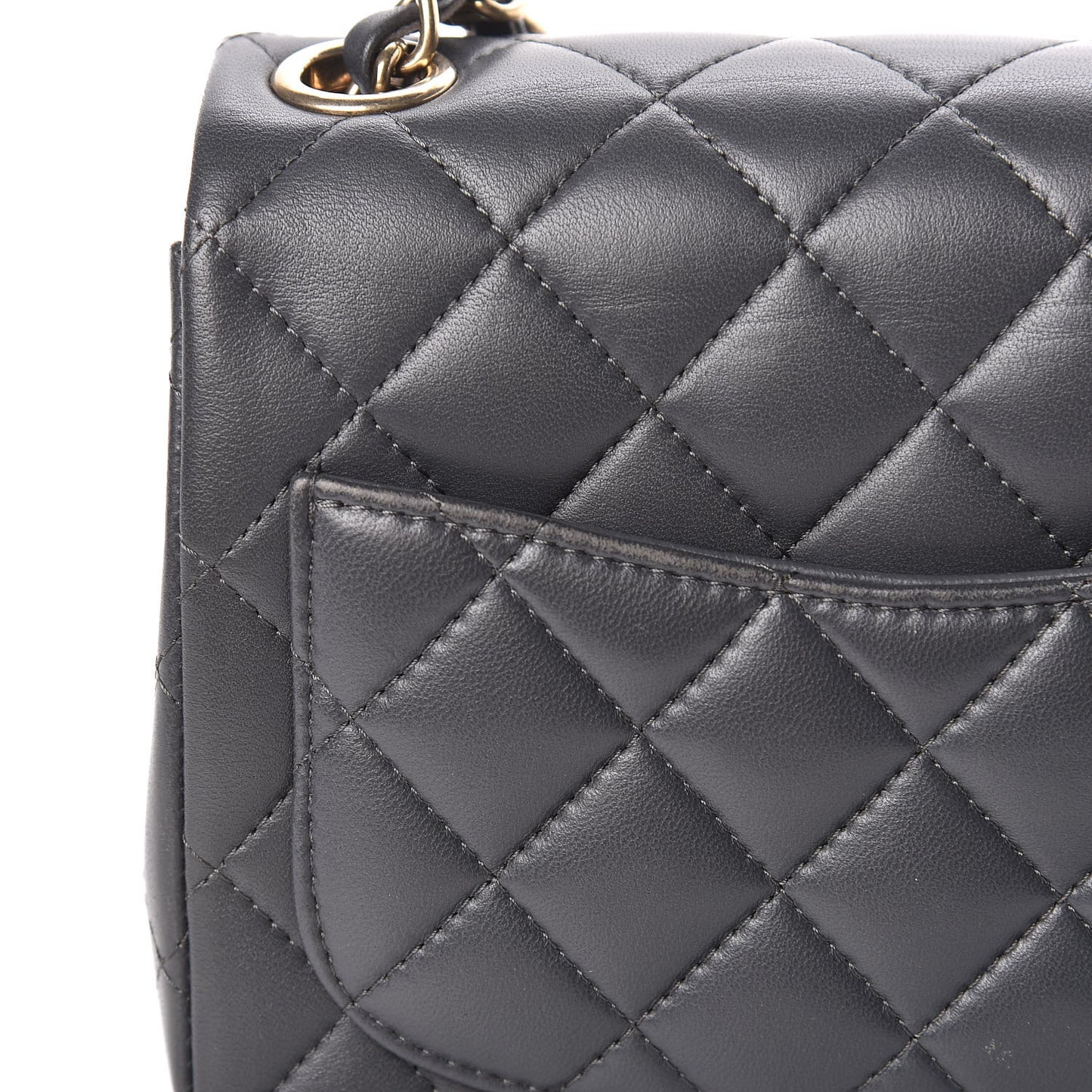 Lambskin Quilted Mini Square Flap Dark Grey