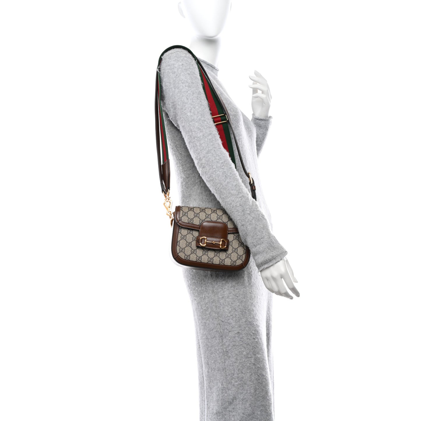 GG Supreme Monogram Web Mini Horsebit 1955 Shoulder Bag Beige Brown Sugar