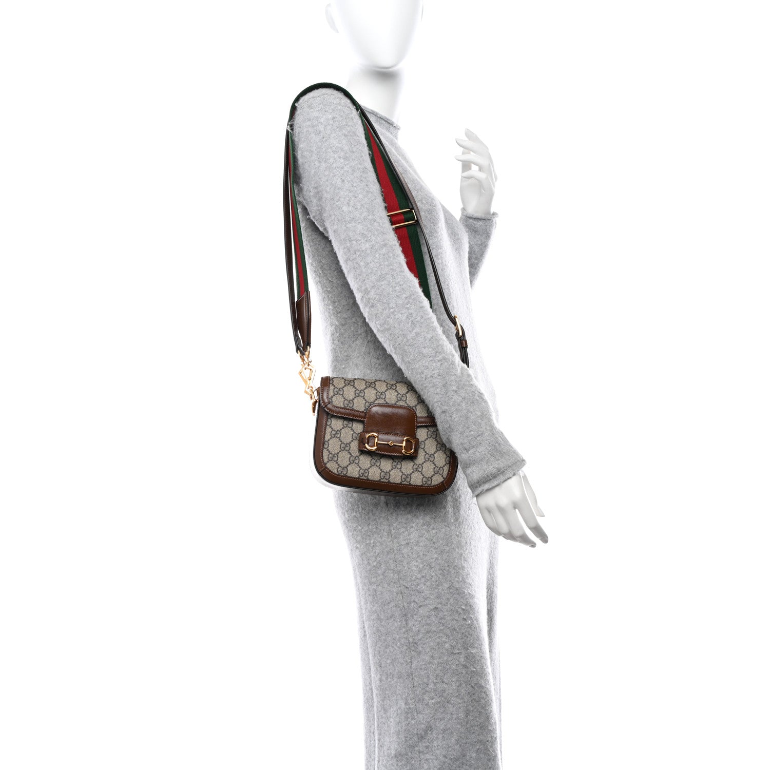Gucci GG Supreme Monogram Web Mini Horsebit 1955 Shoulder Bag Beige Brown Sugar 2 of 11