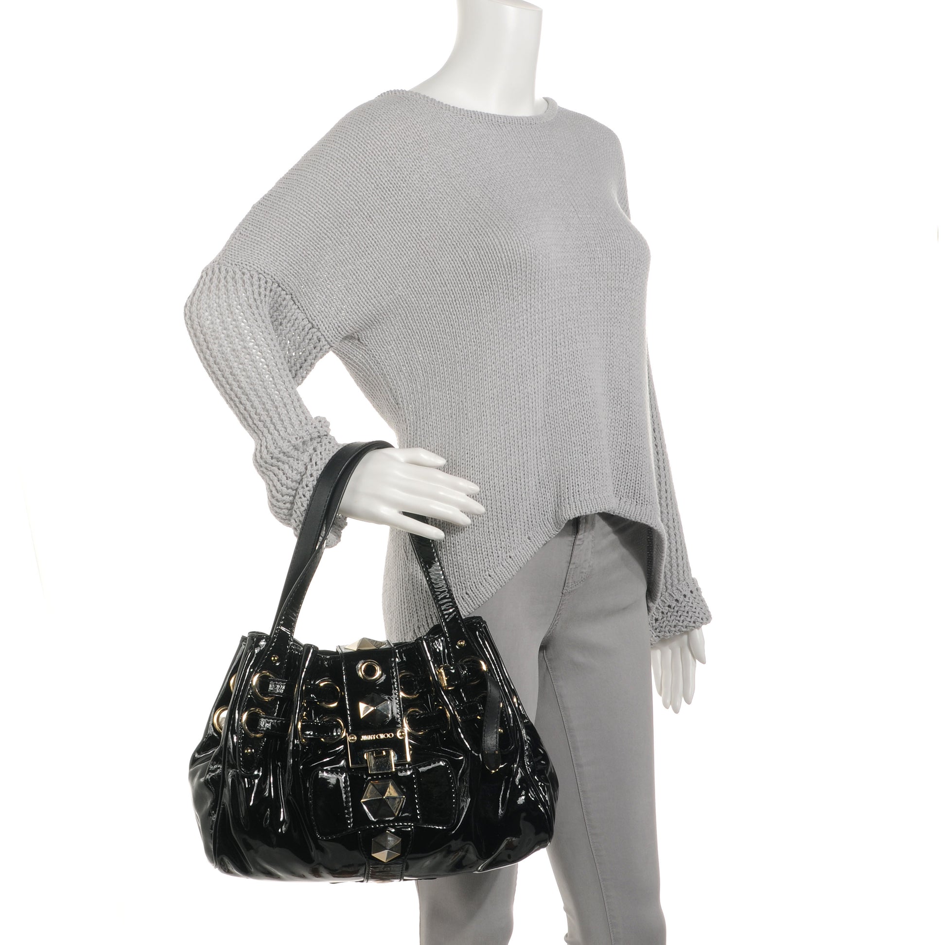Jimmy Choo Patent Studded Medium Riki Black 2 of 8