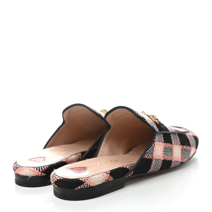 Gucci Tweed Calfskin Damier Womens Princetown Slippers 36.5 Black Pink Multicolor 4 of 8