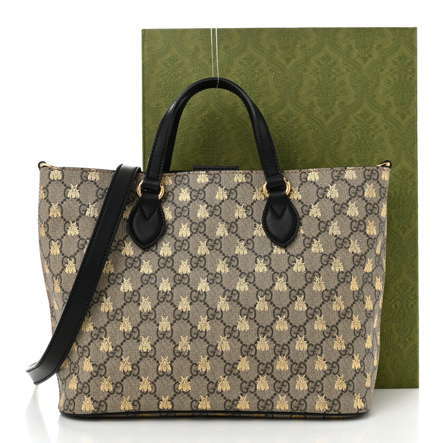 Gucci Soft GG Supreme Monogram Bees Small Crossbody Tote Beige Oro Black 11 of 11