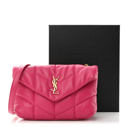 Saint Laurent Lambskin Quilted Toy Loulou Puffer Monogram Chain Satchel Bubblegum 10 of 11