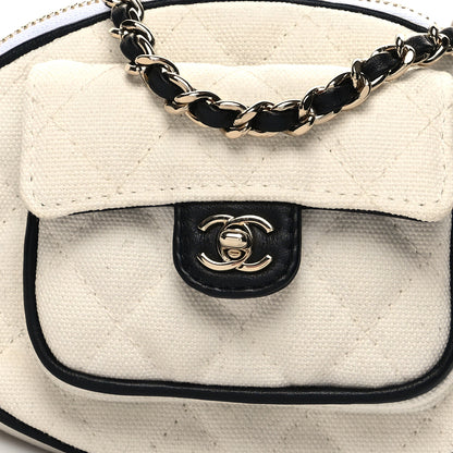 Chanel Canvas Calfskin Tennis Racket Clutch With Chain White Black 10 of 11