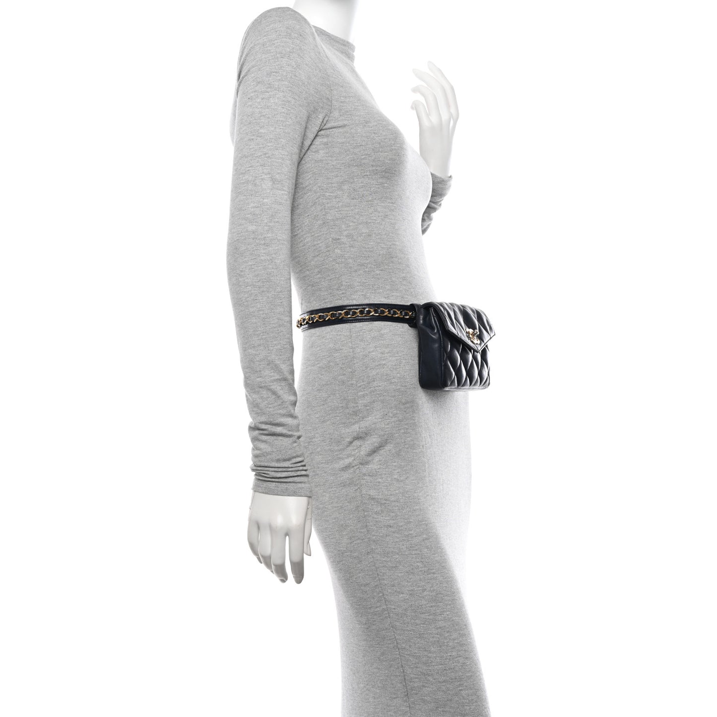 Lambskin Quilted Flap Waist Belt Bag 75 30 Navy
