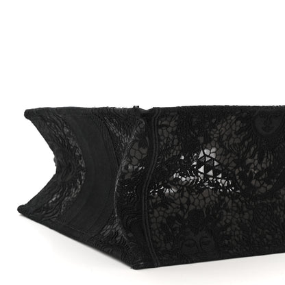 Christian Dior Canvas Embroidered Mesh Macrame Medium Toile de Jouy Soleil Book Tote Black 9 of 10