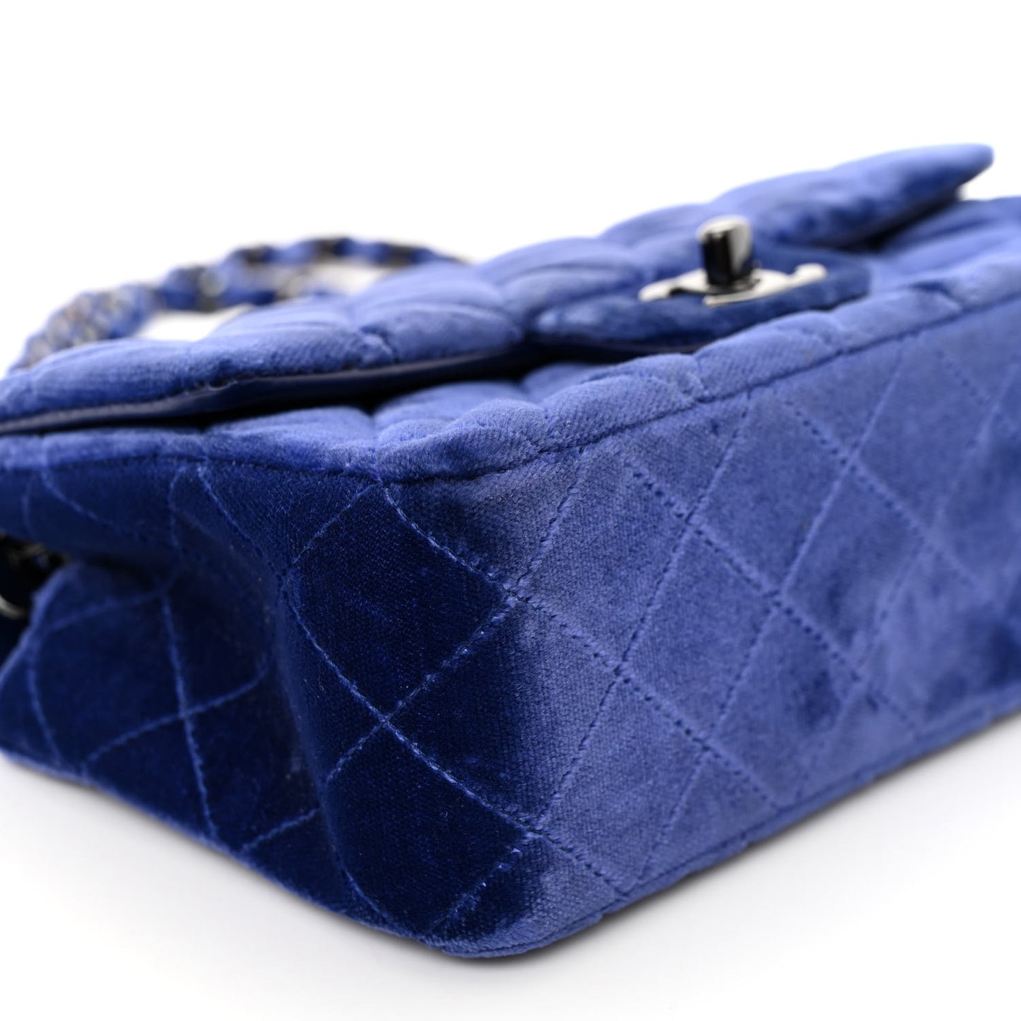 Velvet Quilted Mini Rectangular Flap Dark Blue