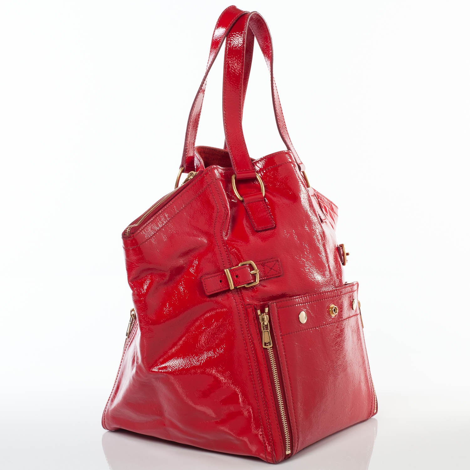 Saint Laurent Patent Large Downtown Tote Red 3 of 8
