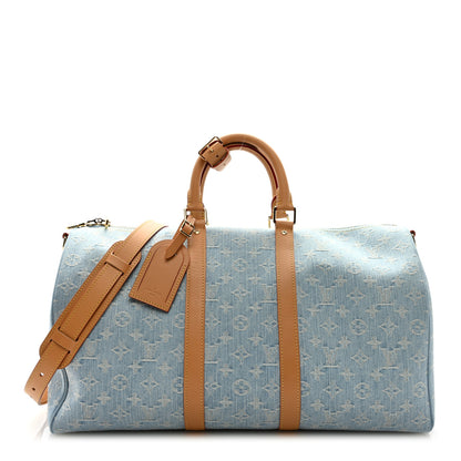 Louis Vuitton Denim Monogram Keepall Bandouliere 45 Sky Blue 1 of 7