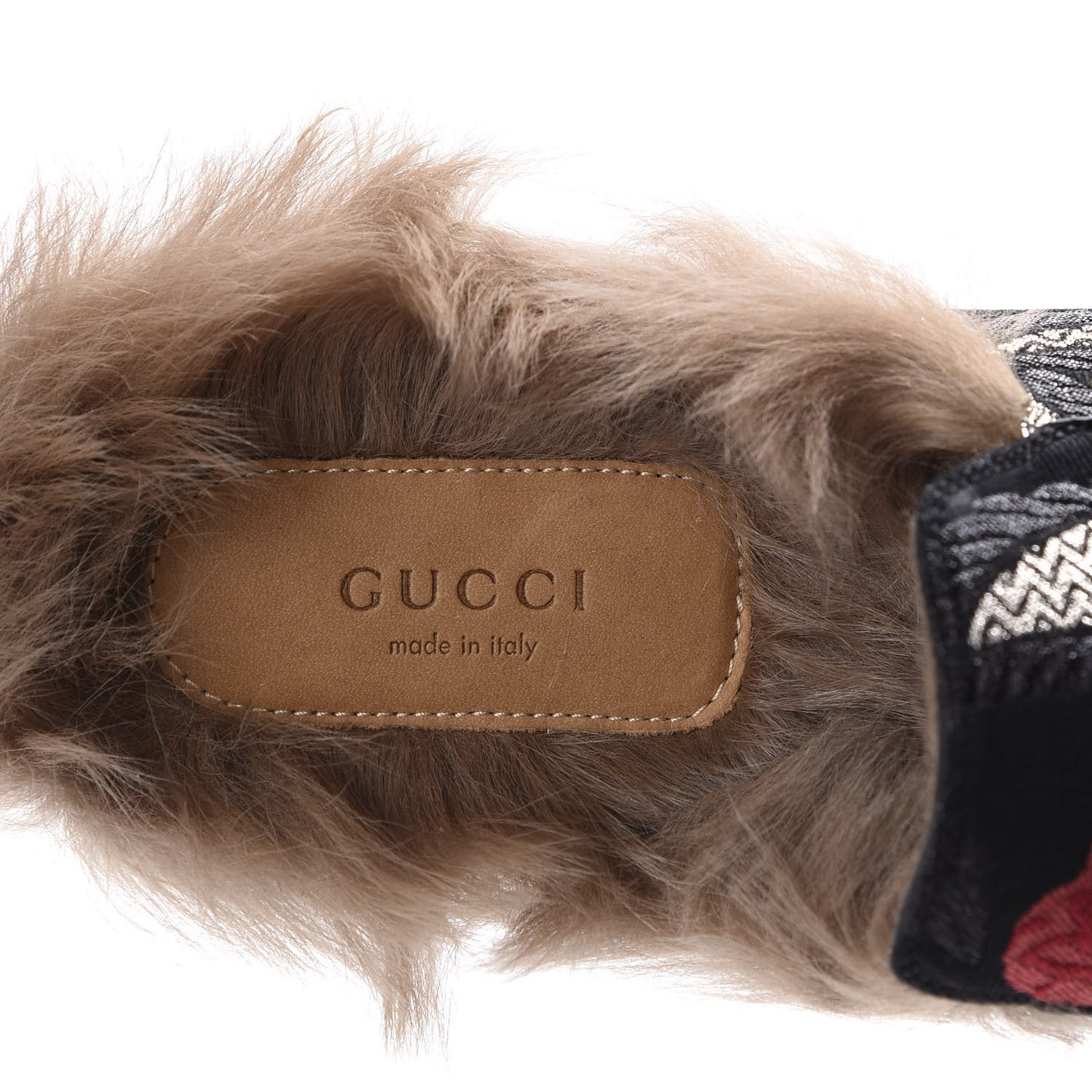 Brocade Fur Floral Womens Princetown Slippers 39.5 Black Anthracite