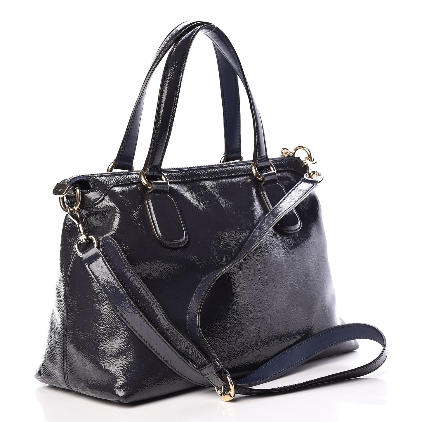 Vernice Naplack Small Soho Top Handle Satchel Uniform Blue
