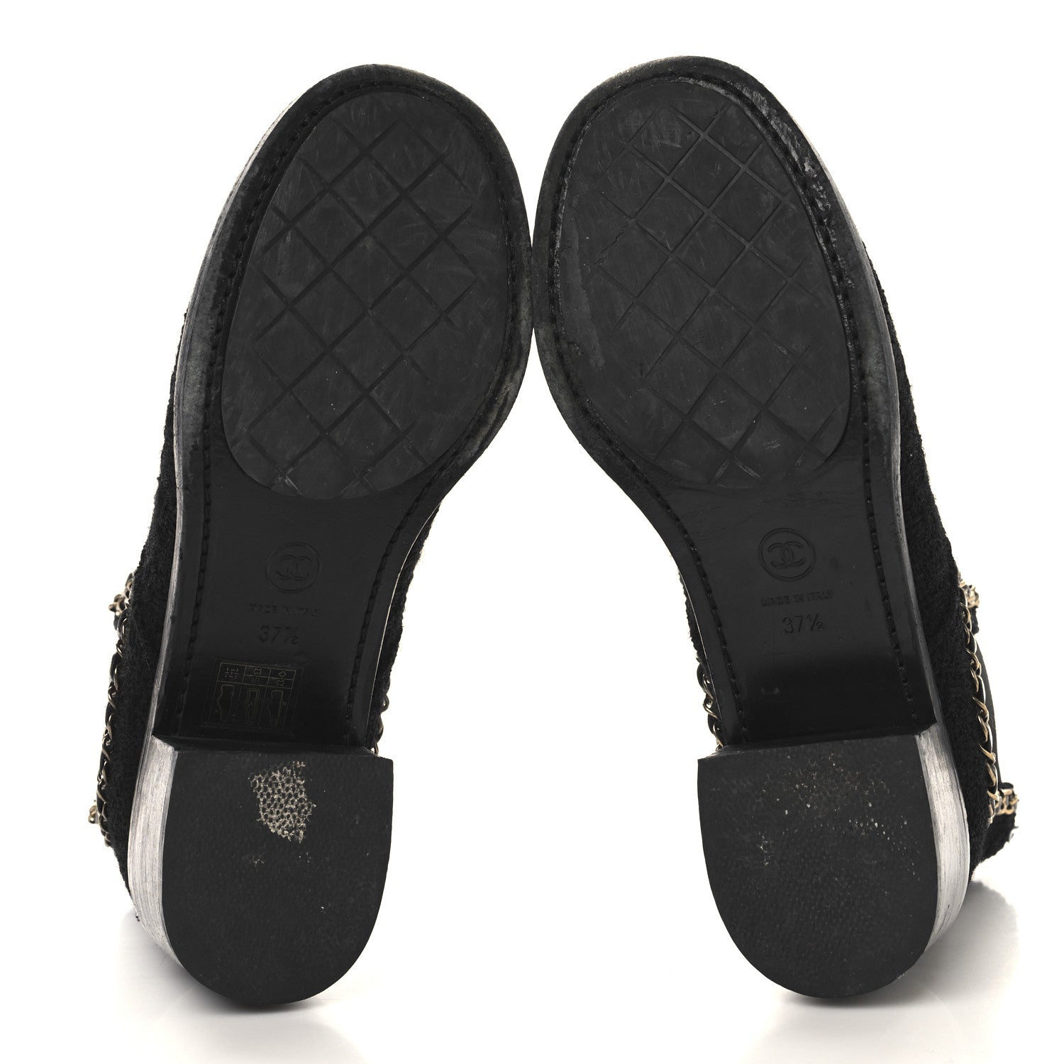 Chanel Tweed Calfskin Chain Lace Up Boots 37.5 Black 6 of 9