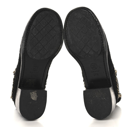 Chanel Tweed Calfskin Chain Lace Up Boots 37.5 Black 6 of 9