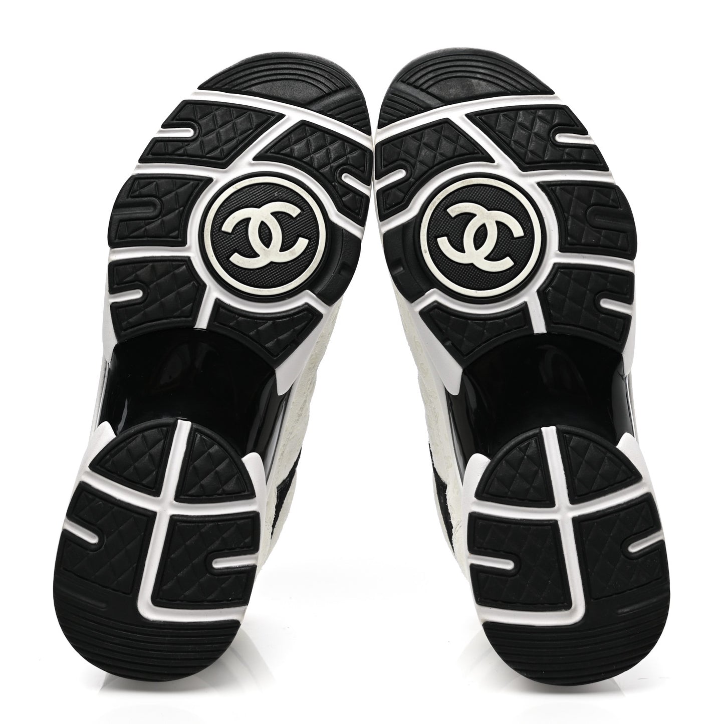 Suede Calfskin Womens CC Printed Sneakers 37.5 White Black