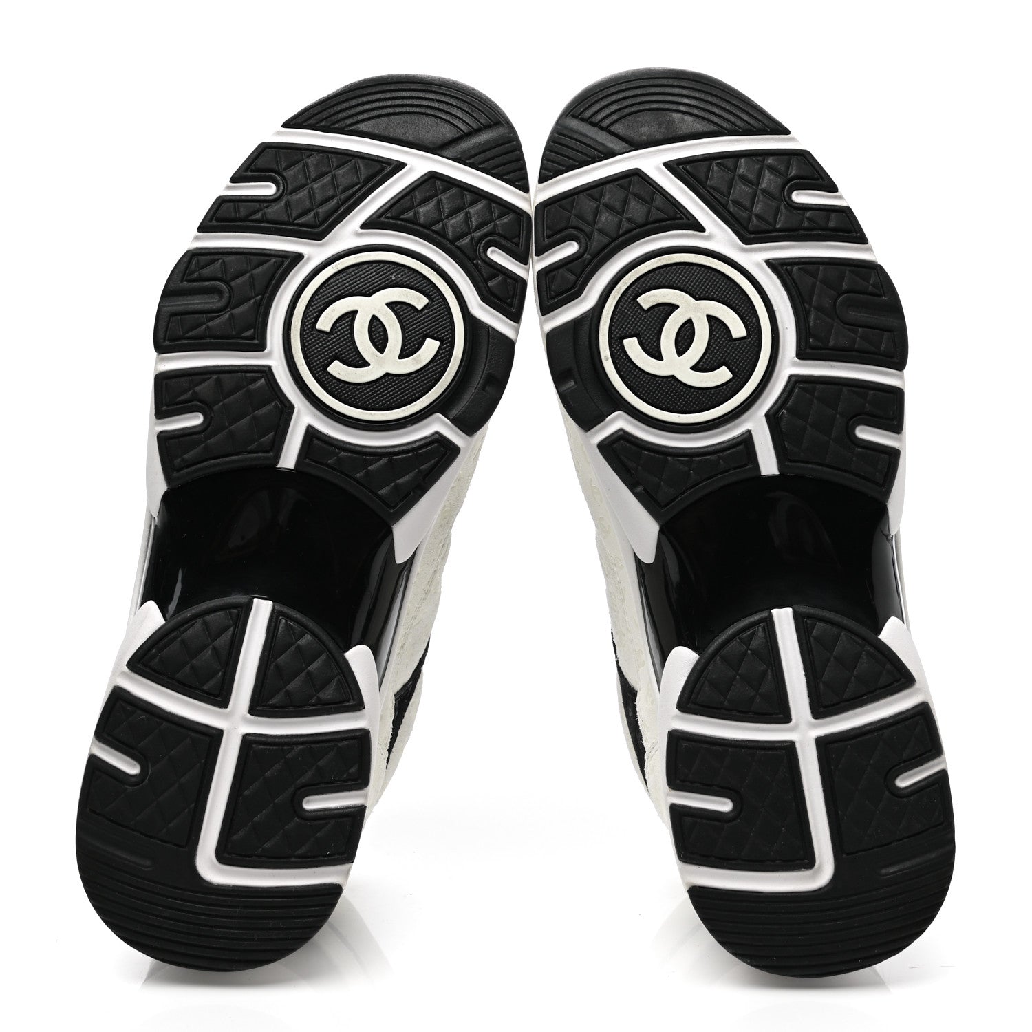 Chanel Suede Calfskin Womens CC Printed Sneakers 37.5 White Black 5 of 7