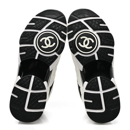 Chanel Suede Calfskin Womens CC Printed Sneakers 37.5 White Black 5 of 7